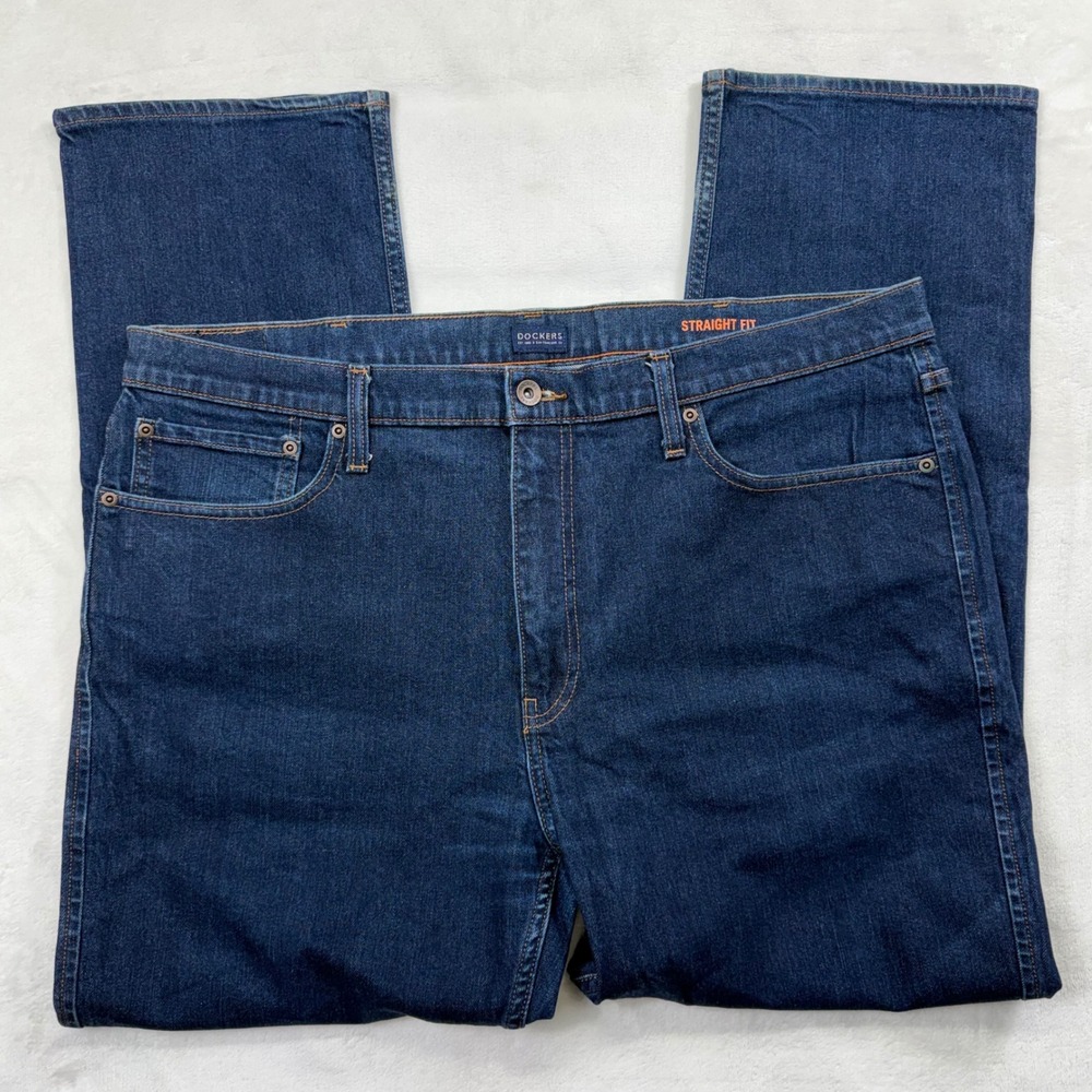 Dockers Mens Straight Fit Dark Wash Denim Jeans Blue 40x30